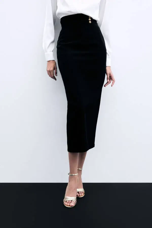 Юбка-миди на пуговицах - ЧЕРНАЯ - 7