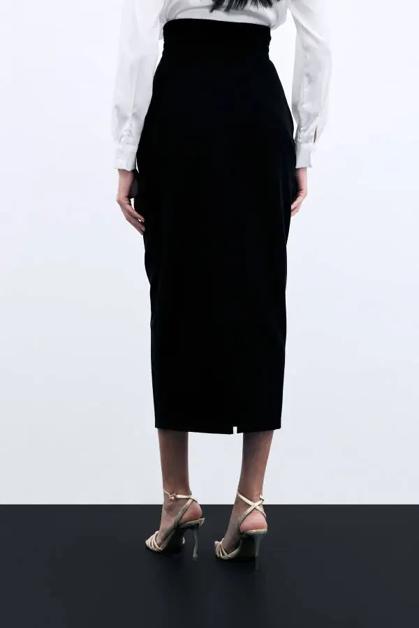 Юбка-миди на пуговицах - ЧЕРНАЯ - 8