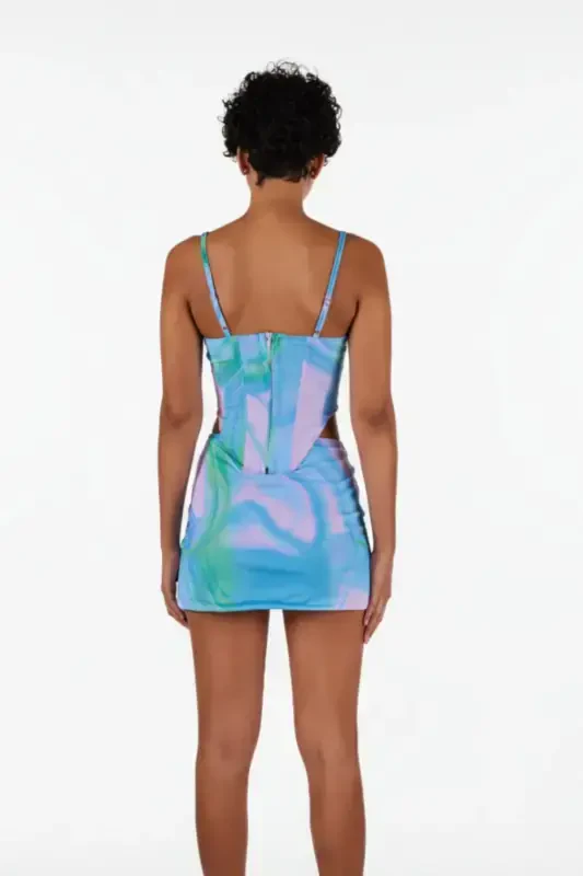 Юбка мини тюль Sierra с разрезом, синяя - 4