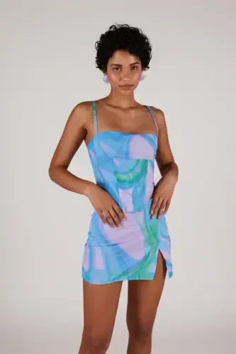 Юбка мини тюль Sierra с разрезом, синяя - 5