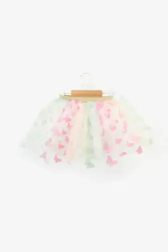 Юбка-пачка для девочек с аппликацией разноцветных бабочек - Pauline - 3