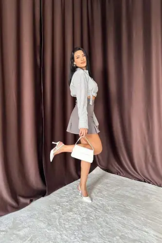 Юбка плиссе с дымчатой пуговицей - 3