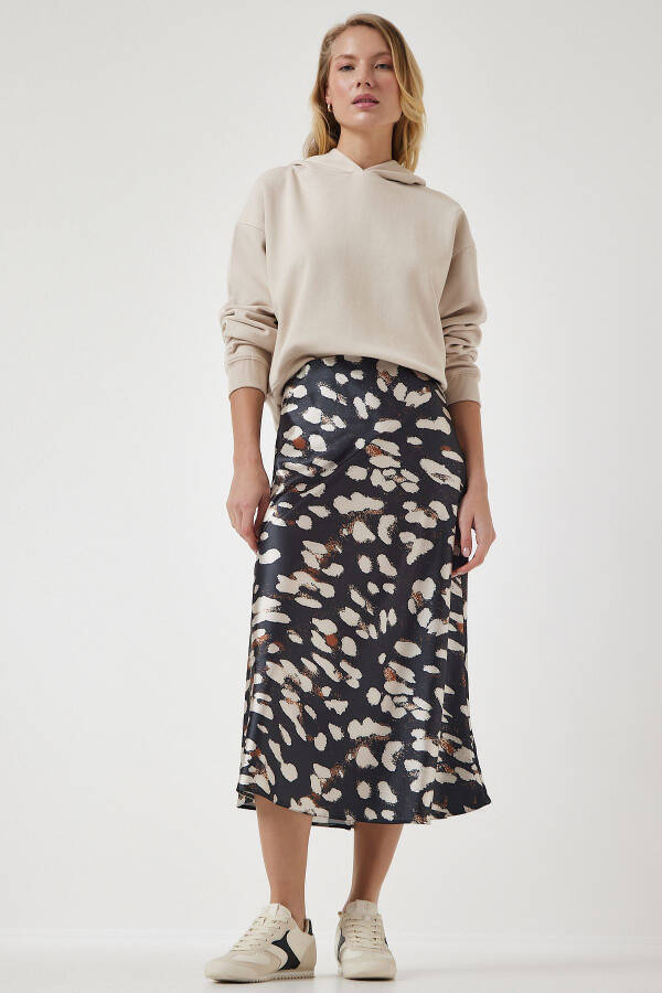 Юбка женская, атласная, с антрацитовым принтом, DD01142 - 3