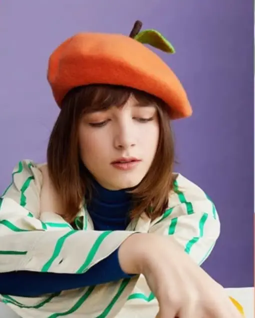 Юрий Japan Fruits Orange Peach Beret Cute Lolita Girl Hat Painter Cap Accessories for Women Gift - 5