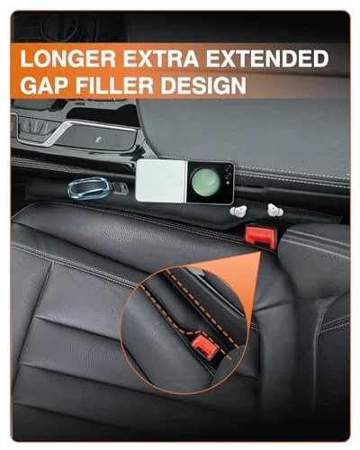 iVaristle Leather Car Seat Gap Filler 2 Packs, Seat Crevice Blocker Between Seat and Center Console for Car Truck SUV, Stop Things from Dropping, Universal Car Essentials Interior Accessories Black - iVaristle (1)