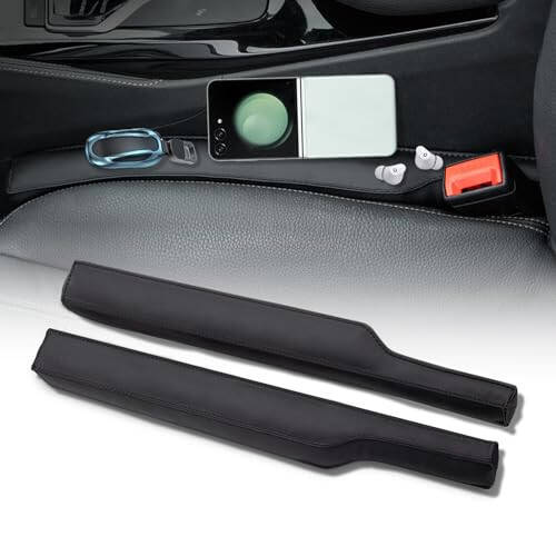 iVaristle Leather Car Seat Gap Filler 2 Packs, Seat Crevice Blocker Between Seat and Center Console for Car Truck SUV, Stop Things from Dropping, Universal Car Essentials Interior Accessories Black - 1