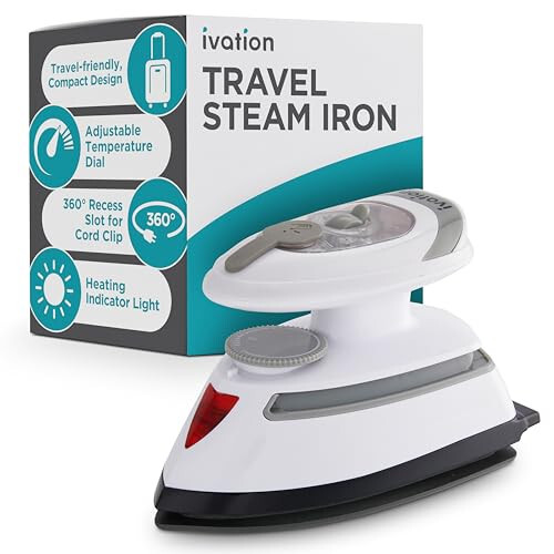 Ivation Travel Steam Iron | Mini Dual Voltage Dry Iron & Clothes Steamer with Nonstick Soleplate, Temperature Control & Indicator Light | Heats in Seconds, Small & Compact, ETL Certified, 1.3 Lbs. - 1