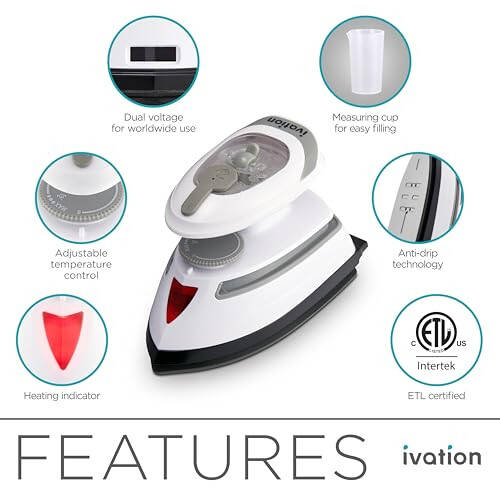 Ivation Travel Steam Iron | Mini Dual Voltage Dry Iron & Clothes Steamer with Nonstick Soleplate, Temperature Control & Indicator Light | Heats in Seconds, Small & Compact, ETL Certified, 1.3 Lbs. - 2