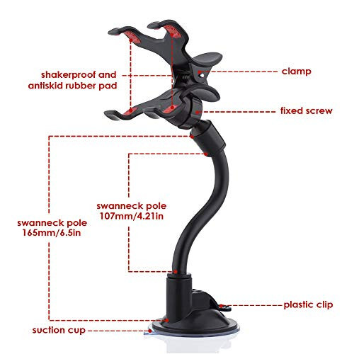 Ivoler Car Phone Mount Windshield, Long Arm Clamp Universal Windshield with Double Clip Strong Suction Cup Cell Phone Holder Compatible with iPhone 15 14 13 Pro Max XS 7 8 Plus, Galaxy S24 S23 Ultra - ivoler (1)