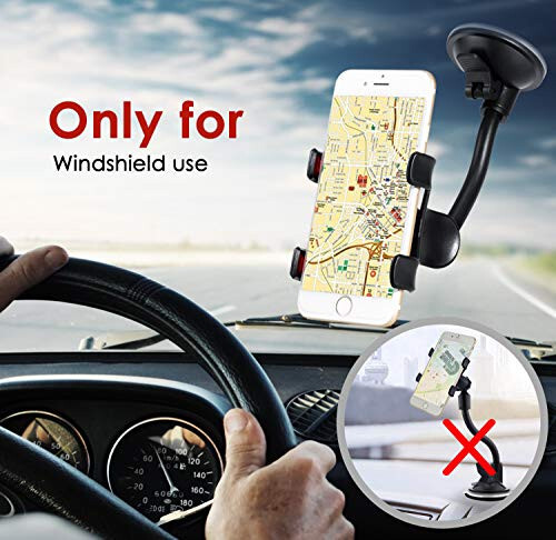 Ivoler Car Phone Mount Windshield, Long Arm Clamp Universal Windshield with Double Clip Strong Suction Cup Cell Phone Holder Compatible with iPhone 15 14 13 Pro Max XS 7 8 Plus, Galaxy S24 S23 Ultra - 8