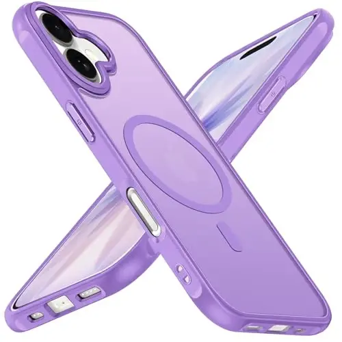 ivoler Magnetic Case for iPhone 17 6.3'' [Compatible with Magsafe] [ 15FT Military Grade Protection] Magnetic Charger Case Bumper for, Frosted Translucent Back for iPhone 17 Cover- Light Purple 