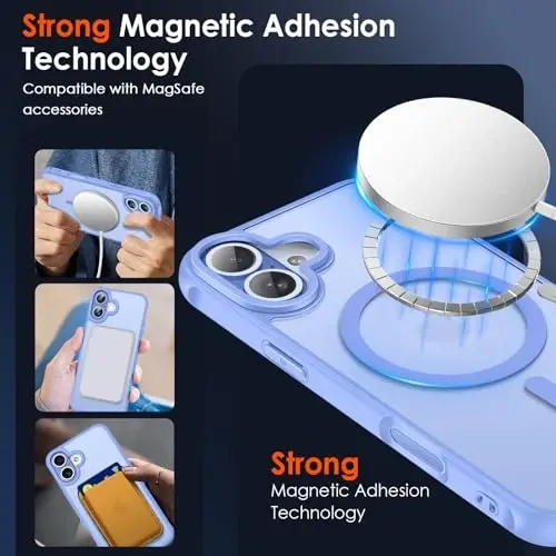 ivoler iPhone 17 6.3'' uchun magnitli g'ilof [Magsafe bilan mos] [15FT harbiy darajadagi himoya] Magnit zaryadlovchi g'ilof Bamper, iPhone 17 uchun muzli yarim shaffof orqa qopqoq - och ko'k - 4