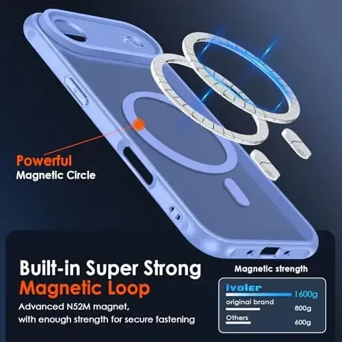 ivoler iPhone Air 6.5'' uchun magnitli g'ilof [Magsafe bilan mos] [15 FT harbiy darajadagi himoya] Magnitli zaryadlovchi g'ilof bamperi, iPhone 17 Air uchun muzli yarim shaffof orqa qismi - och ko'k - 5