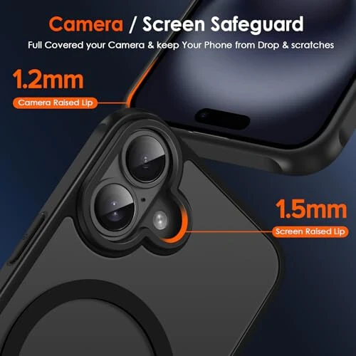 ivoler Magnetic Case for iPhone 16 6.1'' [Compatible with Magsafe] [15 FT Military Grade Protection] Magnetic Charger Case Bumper for 16, Frosted Translucent Back Phone Cover- Matte Black - 7