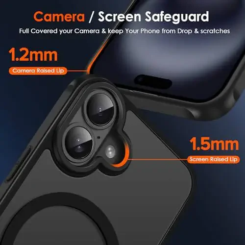 ivoler Magnetic Case for iPhone 16 6.1'' [Compatible with Magsafe] [15 FT Military Grade Protection] Magnetic Charger Case Bumper for 16, Frosted Translucent Back Phone Cover- Matte Black - 7