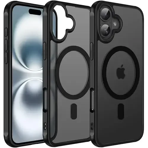 ivoler Magnetic Case for iPhone 16 Plus 6.7'' [Compatible with Magsafe] [15 FT Military Grade Protection] Magnetic Charger Case Bumper for 16 Plus, Frosted Translucent Back Phone Cover- Matte Black - IVOLER