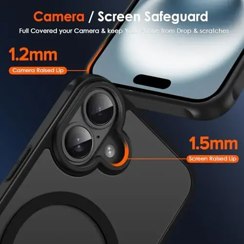 ivoler Magnetic Case for iPhone 16 Plus 6.7'' [Magsafe bilan mos] [15 FT Harbiy Standart Himoya] 16 Plus uchun magnit zaryadlovchi g'ilof Bumper, muzli yarim shaffof orqa telefon qopqog'i - Matte Qora - 7