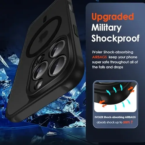 ivoler Magnetic Case for iPhone 16 Pro 6.3'' [Compatible with Magsafe] [15 FT Military Grade Protection] Magnetic Charger Case Bumper for 16 Pro, Frosted Translucent Back Phone Cover- Matte Black - 6