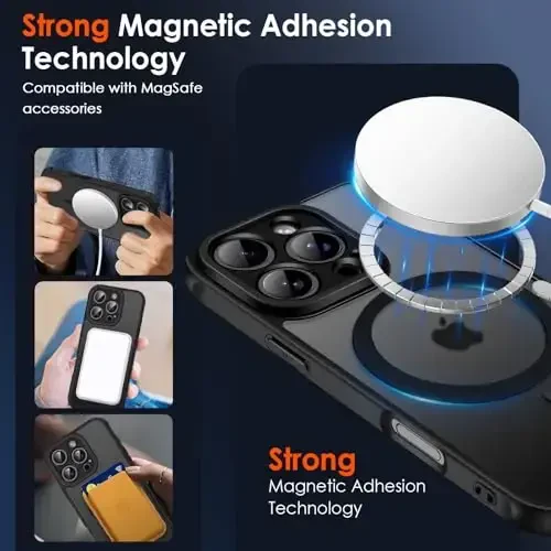 ivoler Magnetic Case for iPhone 16 Pro 6.3'' [Magsafe bilan mos] [15 FT Harbiy Standart Himoya] 16 Pro uchun Magnit Zaryadlovchi G'ilof Bumper, Muzlatilgan Yarim Shaffof Orqa Telefon Qopqog'i - Mat Qora - 4