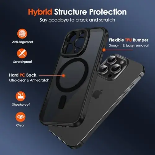 ivoler Magnetic Case for iPhone 16 Pro Max 6.9'' [Magsafe bilan mos] [15FT harbiy darajadagi himoya] 16ProMax uchun magnit zaryadlovchi g'ilofi, muzlatilgan yarim shaffof orqa telefon qopqog'i - mat qora - 3