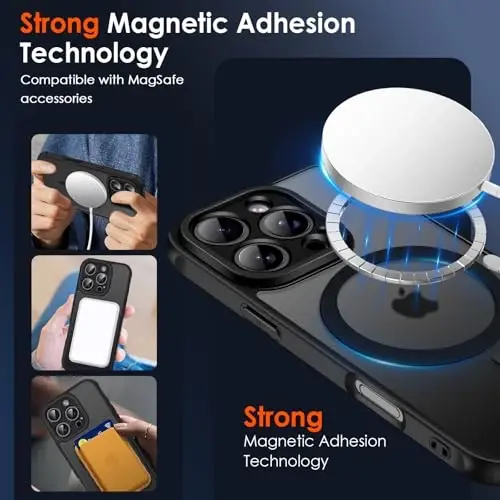 ivoler Magnetic Case for iPhone 16 Pro Max 6.9'' [Magsafe bilan mos] [15FT harbiy darajadagi himoya] 16ProMax uchun magnit zaryadlovchi g'ilofi, muzlatilgan yarim shaffof orqa telefon qopqog'i - mat qora - 4