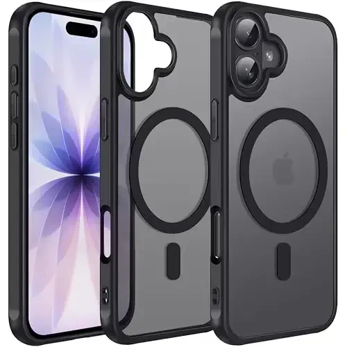 ivoler Magnetic Case for iPhone 17 6.3'' [Compatible with Magsafe] [15FT Military Grade Protection] Magnetic Charger Case Bumper for, Frosted Translucent Back for Cover iPhone 17- Black - IVOLER