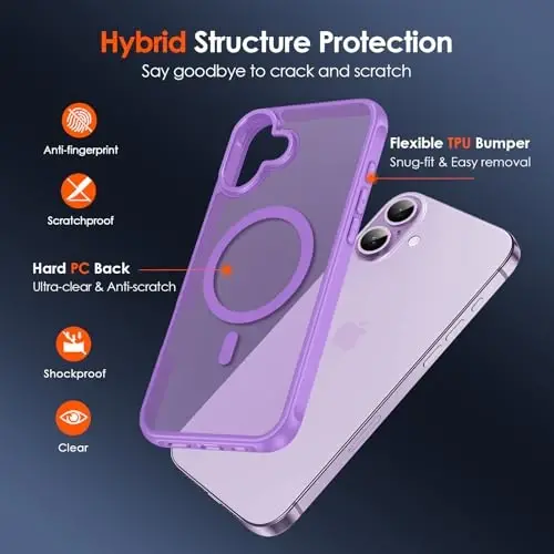 ivoler Magnetic Case for iPhone 17 6.3'' [Compatible with Magsafe] [ 15FT Military Grade Protection] Magnetic Charger Case Bumper for, Frosted Translucent Back for iPhone 17 Cover- Light Purple - 3
