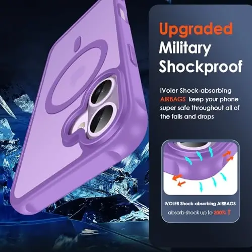 ivoler Magnetic Case for iPhone 17 6.3'' [Compatible with Magsafe] [ 15FT Military Grade Protection] Magnetic Charger Case Bumper for, Frosted Translucent Back for iPhone 17 Cover- Light Purple - 6