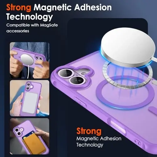 ivoler Magnetic Case for iPhone 17 6.3'' [Compatible with Magsafe] [ 15FT Military Grade Protection] Magnetic Charger Case Bumper for, Frosted Translucent Back for iPhone 17 Cover- Light Purple - 4