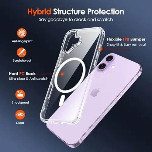 ivoler Magnetic Case for iPhone 17 6.3'' [Compatible with Magsafe] [ 15FT Military Grade Protection] Magnetic Charger Case Bumper, Frosted Translucent Back for iPhone 17 Cover - Clear - 3