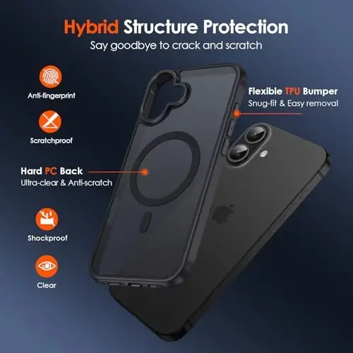 ivoler Magnetic Case for iPhone 17 6.3'' [Magsafe bilan mos] [15FT harbiy darajadagi himoya] Magnit zaryadlovchi g'ilofi, muzli yarim shaffof orqa qopqoq iPhone 17 uchun - Qora - 3