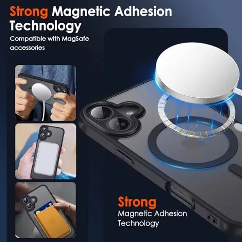 ivoler Magnetic Case for iPhone 17 6.3'' [Magsafe bilan mos] [15FT harbiy darajadagi himoya] Magnit zaryadlovchi g'ilofi, muzli yarim shaffof orqa qopqoq iPhone 17 uchun - Qora - 4