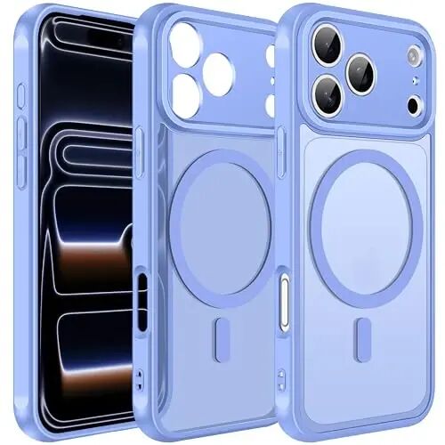 ivoler Magnetic Case for iPhone 17 Pro 6.3'' [Compatible with Magsafe] [15 FT Military Grade Protection] Magnetic Charger Case Bumper for, Frosted Translucent Back for 17 Pro Cover- Light Blue - 1