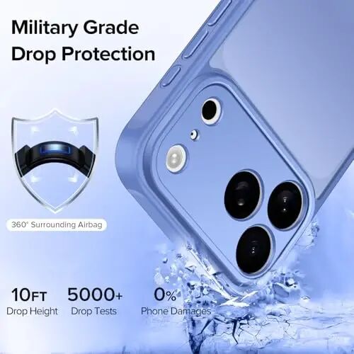 ivoler Magnetic Case for iPhone 17 Pro 6.3'' [Compatible with Magsafe] [15 FT Military Grade Protection] Magnetic Charger Case Bumper for, Frosted Translucent Back for 17 Pro Cover- Light Blue - 2