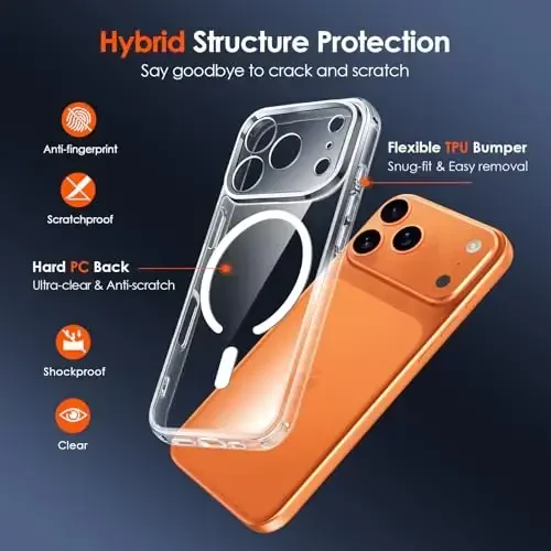 ivoler Magnetic Case for iPhone 17 Pro 6.3'' [Compatible with Magsafe] [15 FT Military Grade Protection] Magnetic Charger Case Bumper, Frosted Translucent Back for 17 Pro- Clear - IVOLER (1)