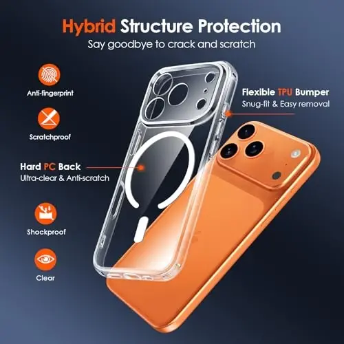 ivoler Magnetic Case for iPhone 17 Pro 6.3'' [Magsafe bilan mos] [15 FT harbiy darajadagi himoya] Magnit zaryadlovchi g'ilof Bumper, muzli yarim shaffof orqa qismi 17 Pro uchun - Shaffof - 2