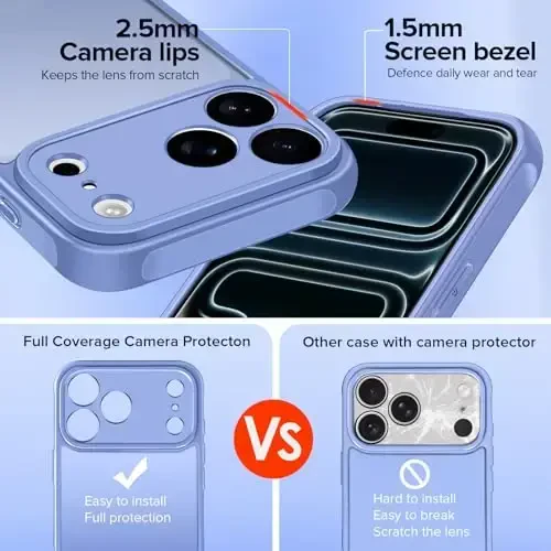 ivoler Magnetic Case for iPhone 17 Pro Max 6.9'' [Compatible with Magsafe] [15 FT Military Grade Protection] Magnetic Charger Case Bumper for, Frosted Translucent Back for 17 Pro Max- Light Blue - 2