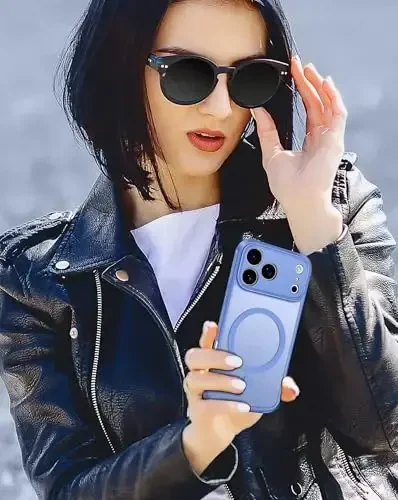 ivoler Magnetic Case for iPhone 17 Pro Max 6.9'' [Compatible with Magsafe] [15 FT Military Grade Protection] Magnetic Charger Case Bumper for, Frosted Translucent Back for 17 Pro Max- Light Blue - 7