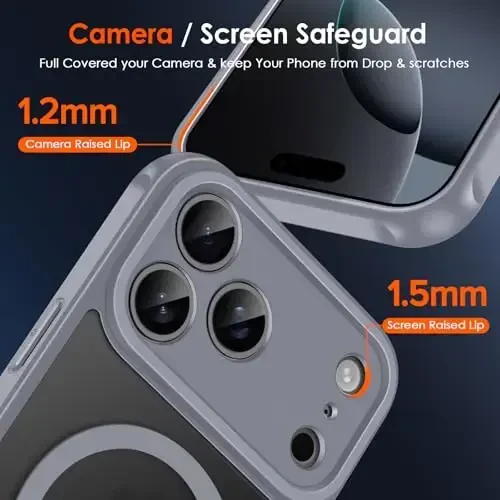 ivoler Magnetic Case for iPhone 17 Pro Max 6.9'' [Magsafe bilan mos] [15 FT Harbiy darajadagi himoya] Magnit zaryadlovchi g'ilof Bumper, iPhone 17 Pro Max uchun muzli yarim shaffof orqa tomoni - Kulrang - 7