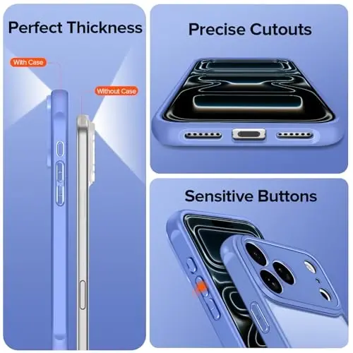 ivoler Magnetic Case for iPhone 17 Pro Max 6.9'' [Magsafe bilan mos keladi] [15 FT Harbiy Darajadagi Himoya] Magnit Zaryadlovchi G'ilof Bamperi, 17 Pro Max uchun muzli yarim shaffof orqa qismi - Och ko'k - 3