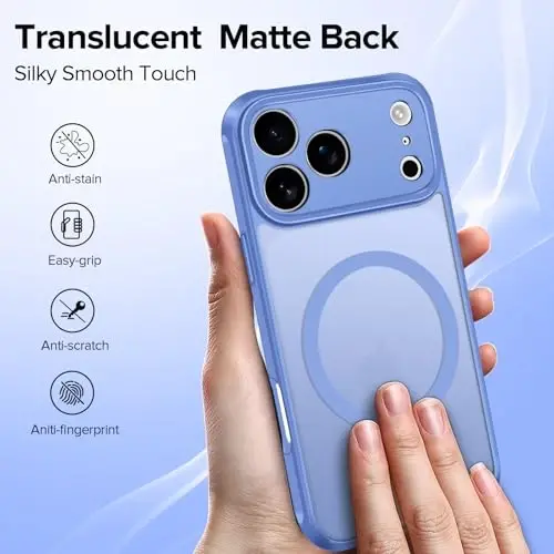 ivoler Magnetic Case for iPhone 17 Pro Max 6.9'' [Magsafe bilan mos keladi] [15 FT Harbiy Darajadagi Himoya] Magnit Zaryadlovchi G'ilof Bamperi, 17 Pro Max uchun muzli yarim shaffof orqa qismi - Och ko'k - 5