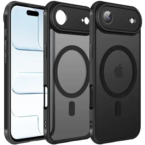 ivoler Magnetic Case for iPhone Air 6.5'' [Compatible with Magsafe] [15FT Military Grade Protection] Magnetic Charger Case Bumper for,Frosted Translucent Back for iPhone 17 Air Cover- Black - 2