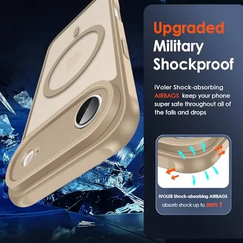 ivoler Magnetic Case for iPhone Air 6.5'' [Compatible with Magsafe] 15FT Military Grade Protection Magnetic Charger Case Bumper for,Frosted Translucent Back for iPhone 17 Air Cover-Titanium - 6