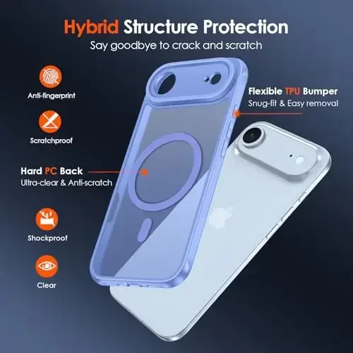 ivoler Magnetic Case for iPhone Air 6.5'' [Magsafe bilan mos] [15 FT harbiy darajadagi himoya] Magnit zaryadlovchi g'ilofi, muzlatilgan yarim shaffof orqa iPhone 17 Air uchun - Moviy - 3