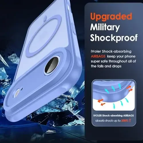 ivoler Magnetic Case for iPhone Air 6.5'' [Magsafe bilan mos] [15 FT harbiy darajadagi himoya] Magnit zaryadlovchi g'ilofi, muzlatilgan yarim shaffof orqa iPhone 17 Air uchun - Moviy - 6