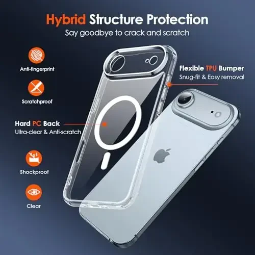 ivoler Magnetic Case for iPhone Air 6.5'' [Magsafe bilan mos] [15FT harbiy darajadagi himoya] Magnit zaryadlovchi g'ilof Bumper, iPhone 17 Air Cover uchun muzli yarim shaffof orqa qismi - Shaffof - 3