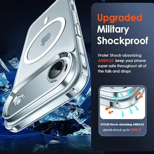 ivoler Magnetic Case for iPhone Air 6.5'' [Magsafe bilan mos] [15FT harbiy darajadagi himoya] Magnit zaryadlovchi g'ilof Bumper, iPhone 17 Air Cover uchun muzli yarim shaffof orqa qismi - Shaffof - 6
