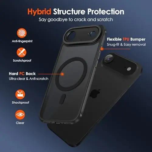 ivoler Magnetic Case for iPhone Air 6.5'' [Magsafe bilan mos] [15FT harbiy darajadagi himoya] Magnit zaryadlovchi g'ilof Bumper, muzli yarim shaffof orqa iPhone 17 Air uchun qopqoq - Qora - 3