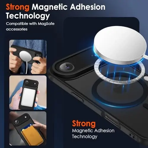 ivoler Magnetic Case for iPhone Air 6.5'' [Magsafe bilan mos] [15FT harbiy darajadagi himoya] Magnit zaryadlovchi g'ilof Bumper, muzli yarim shaffof orqa iPhone 17 Air uchun qopqoq - Qora - 4