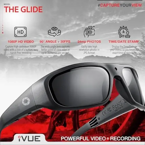 iVue Glide 1080P HD Camera Glasses Video Recording Sport Sunglasses DVR Eyewear, 30fps, 64GB Memory - 2